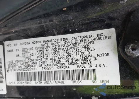 2005 Toyota Tacoma z USA, uszkodzony, nr VIN 5TETX22N45Z085333